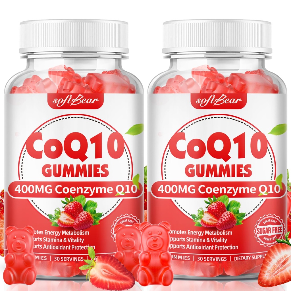 大人のためのsoftbear CoQ10のグミー400mgの補酵素Q10の補足、Omega-3、マグネシウム、細胞エネルギー及び酸化防止のためのビタミンB3及び亜鉛、いちごの味120の計算