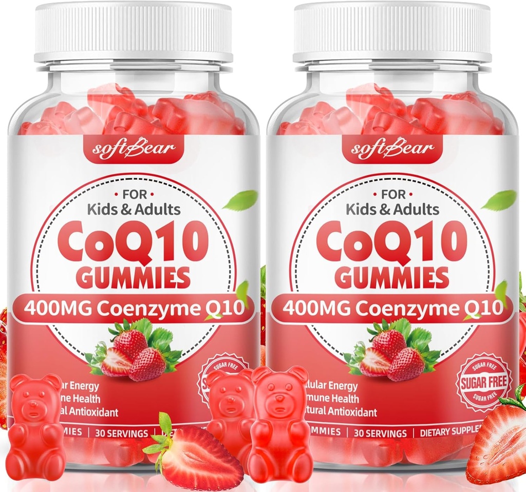 softbear CoQ10 Gummies 400mg Coenzyme Q10 Supplement for Adults, High Absorption coq10 Plus Omega-3, Magnesium, Vitamin B3 & Zinc for Cellular Energy & Antioxidant, Strawberry Flavor 120 Count