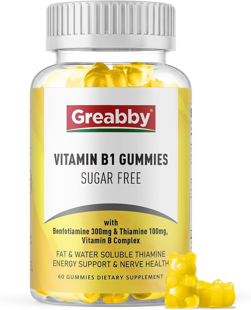 ビタミンB1のグミー - Benfotiamine 300mg及びチアミン100mgの砂糖は、ビタミンBの複雑なChewableの補足、女性人のためのエネルギーブースト及び神経系の健康、60のグミ