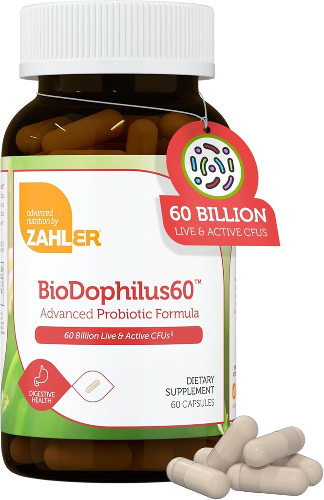 Zahler BioDophilus60、60 Billion CFU Probiotic + Prebiotic - 11 Strains Daily Probiotic Supplement - 消化器の健康のための女性のためのコシャプロバイオティクス、Gut Health(60カプセル)の男性のためのプロバイオティクス