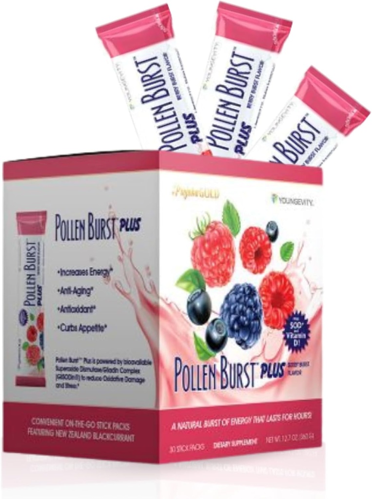 Youngevity Projoba Pollenバーストプラスベリー - 花粉、ビタミン、抗酸化剤と自然エネルギードリンク - 持続エネルギーと全体的な幸福をサポート - 30パケット