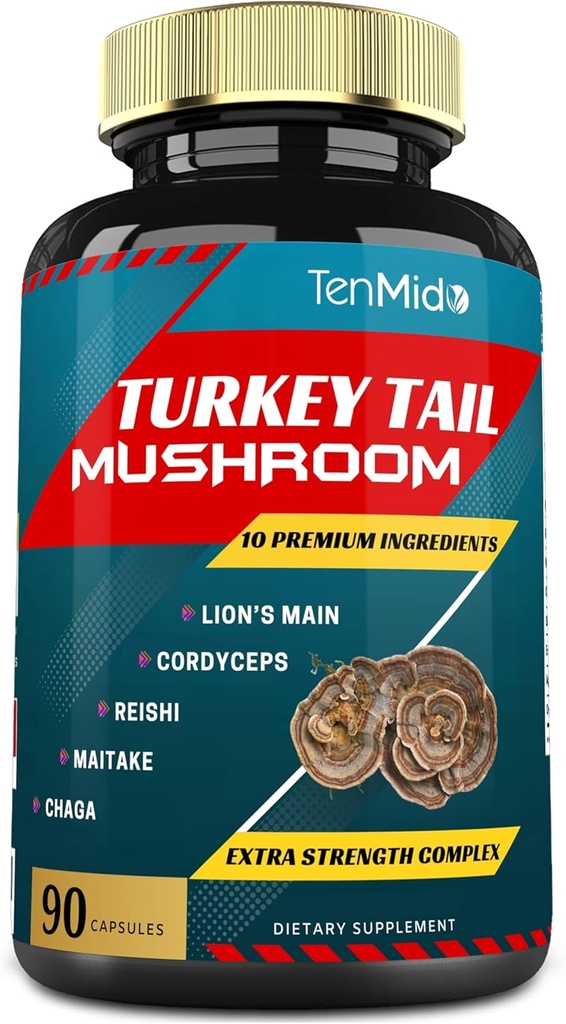 トルコの尾のきのこの補足のエキスはライオンズのマネ、Cordyceps、Reishi および 1 の 10 つのハーブと | Digestive 機能を改善し、免疫システム、3 か月の供給を支えます