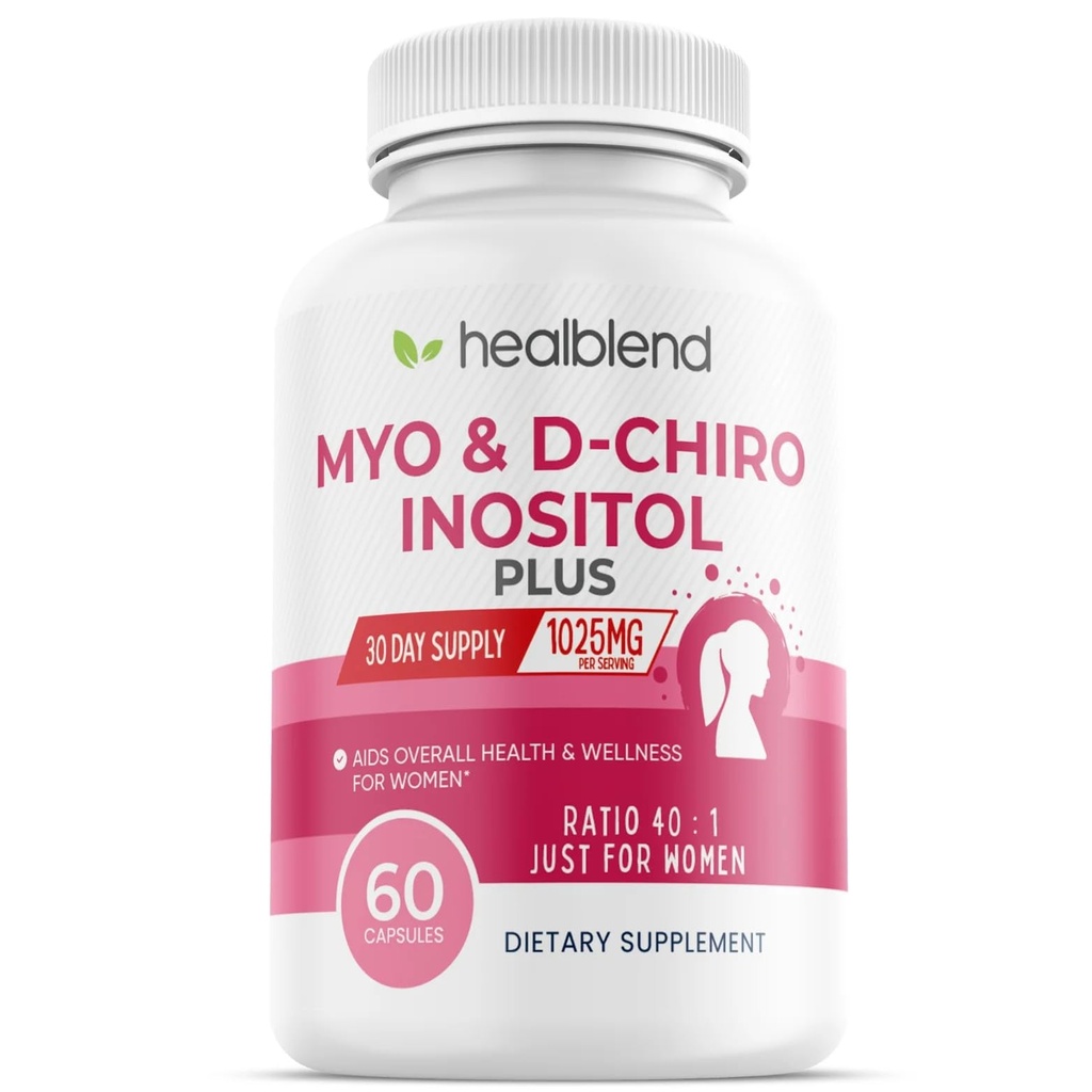 Myo&D-Chiro Inositol Plusサプリメントブレンド、ホルモンバランス、健康な排卵と女性の全体的なウェルネスサポート、豊饒と妊娠の健康、60カプセル