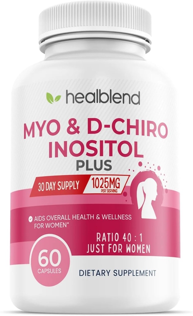 Myo&D-Chiro Inositol Plusサプリメントブレンド、ホルモンバランス、健康な排卵と女性の全体的なウェルネスサポート、豊饒と妊娠の健康、60カプセル