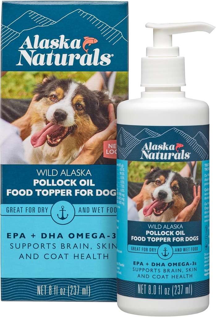 犬の皮膚とコートのための持続可能なワイルドアラスカフィッシュオイル - EPA + DHAオメガ3オイル - 脂肪酸犬のサプリメント - ペットのためのサポートファーコートと脳の健康 - 天然液体フードトッパー - 8オンス。 ポンプ