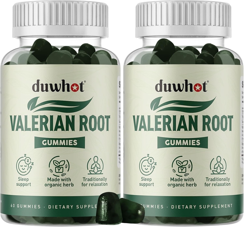 Valerian Root Gummy、睡眠とストレスの救済のための有機Valeian Root、大人のためのChamomile花、子供フレンドリー、Apple Flavor、120カウントの強化