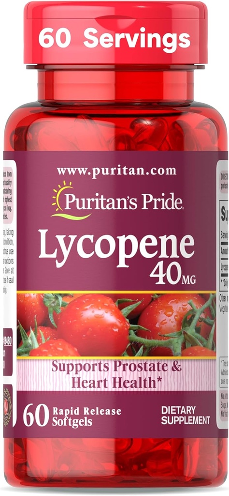 Puritan's Pride Premium Lycopene 40mg、Prostate、Antioxidant、心の健康および全面的な健康サポートのためのサプリメント、2か月の供給、60の急速な解放Softgels