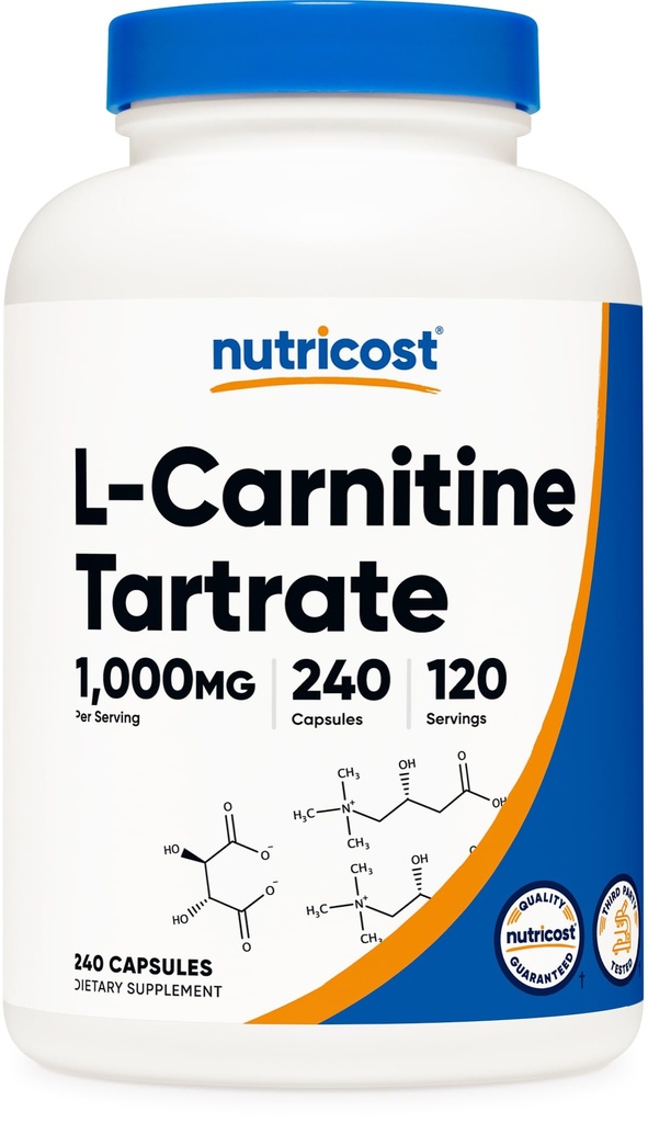 Nutricost L-Carnitine Tartrate 1,000mg、240カプセル - カプセルあたり500mg、120のサービング