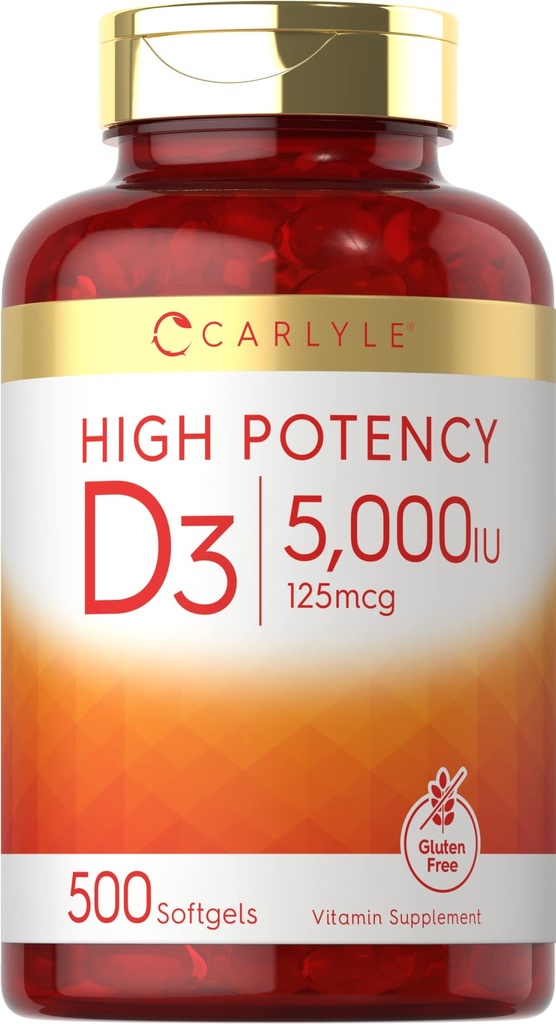 カーライルビタミンD3 5000 IU Softgels | 500 カウント | 値サイズ | 非GMOとグルテンフリーサプリメント | 高効力の公式 | 125mcg