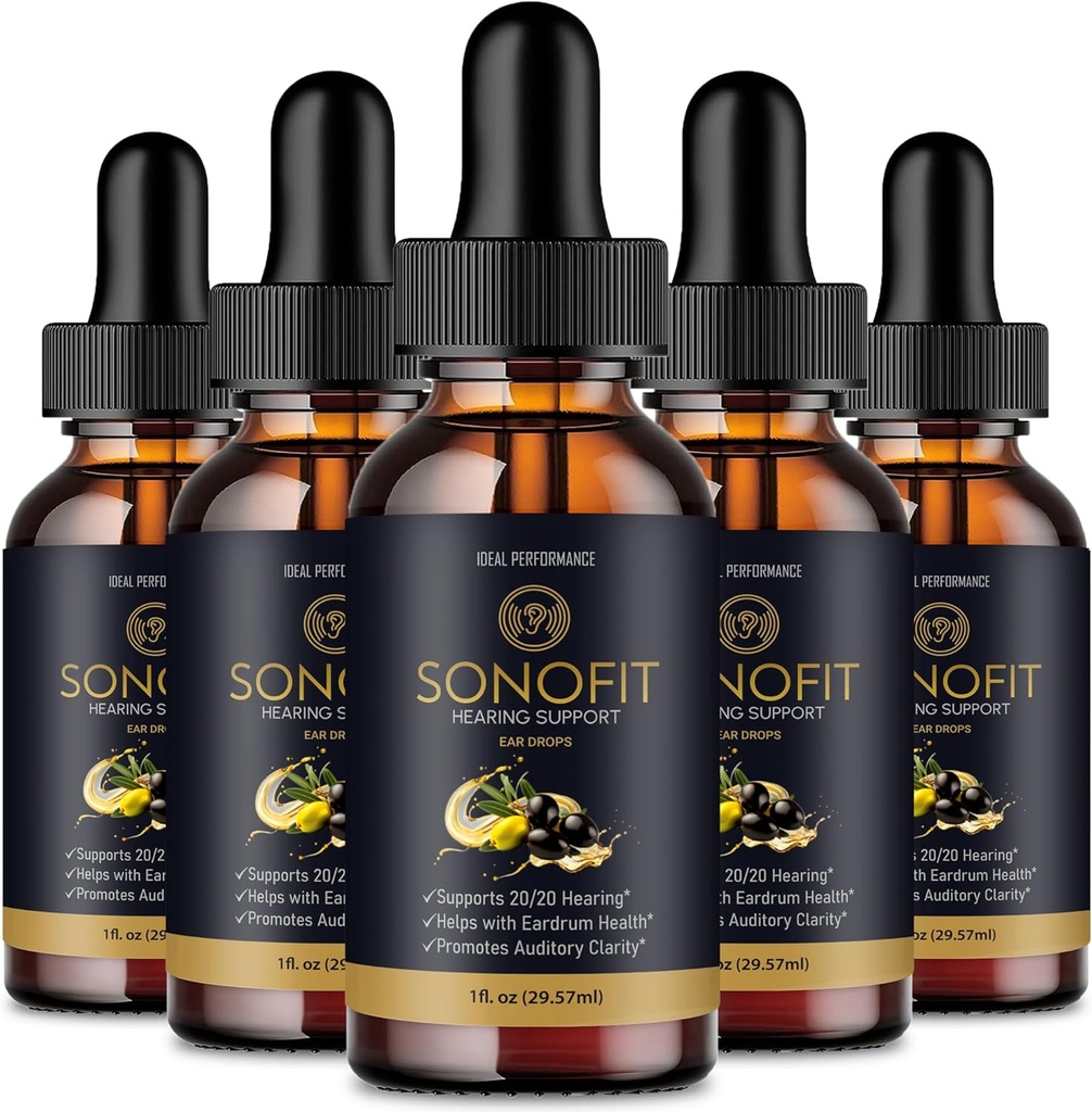 Sonofit Tinnitus Relief for Ringing Ears Drops, Sonofit Tinnitus Supplement Sonofit Healthy Ear Support Supplement - Maximum Strength Advanced Formula Sonofit Drops Hearing Support Reviews (5 Pack)