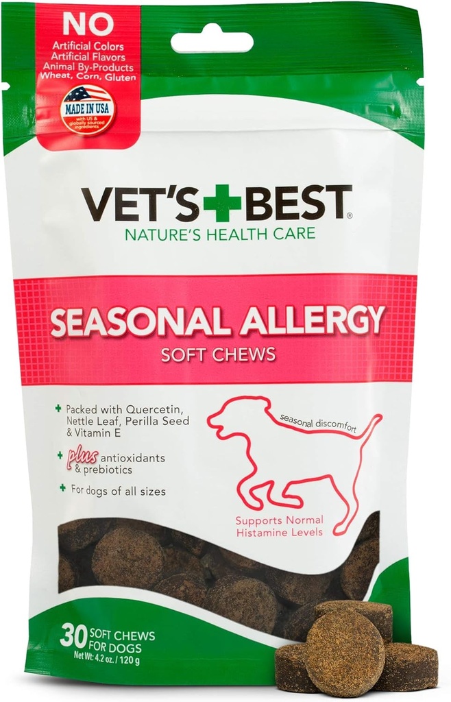 Vet's Best Seasonal Allergy Soft Chew Dog Supplements, Soothes Dogs Skin Irritation for Seasonal Allergies, 30 Day Supply   リードエグジビションジャパン