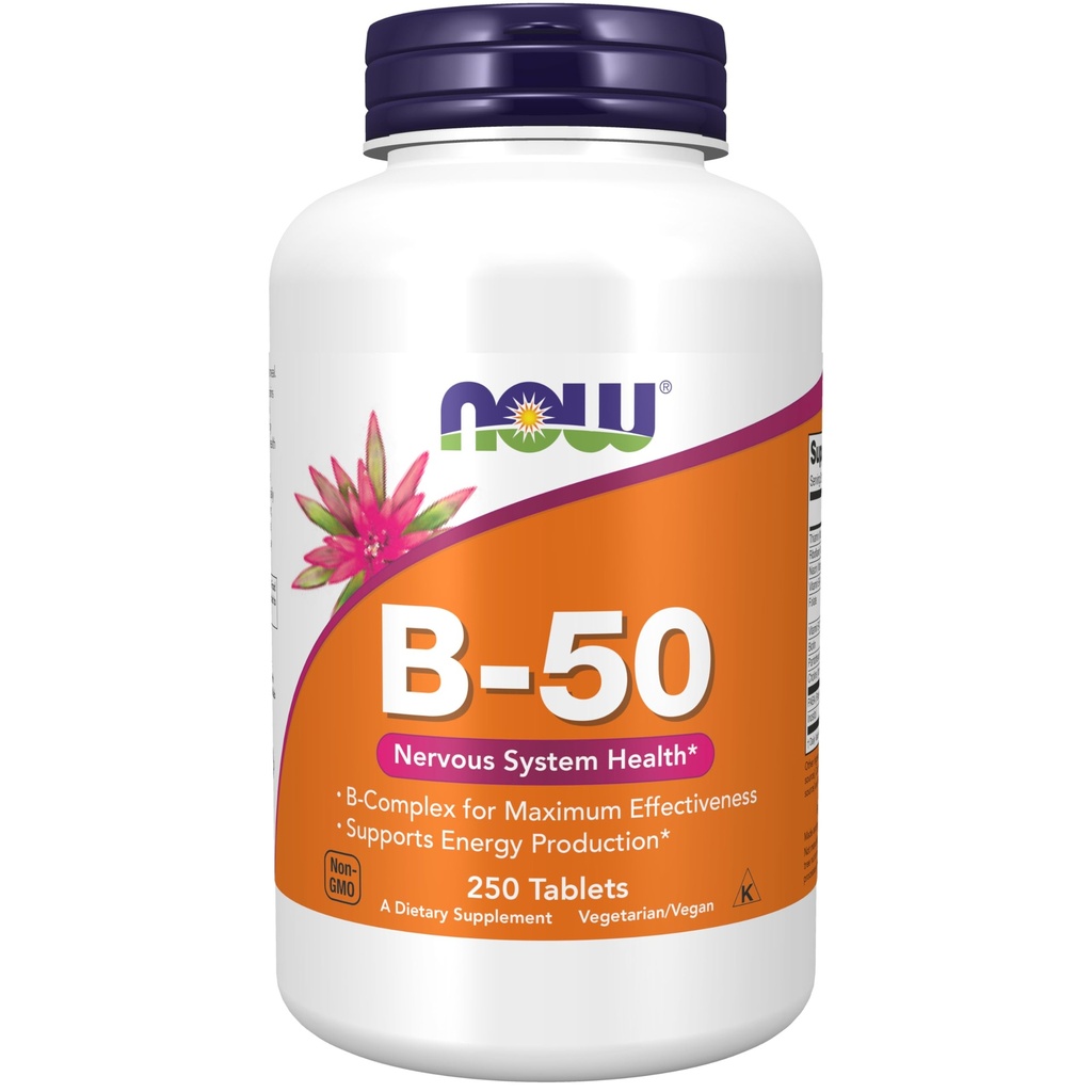 NOW食品は、ビタミンB-50mg、エネルギー生産*、神経系健康*、250錠を補います