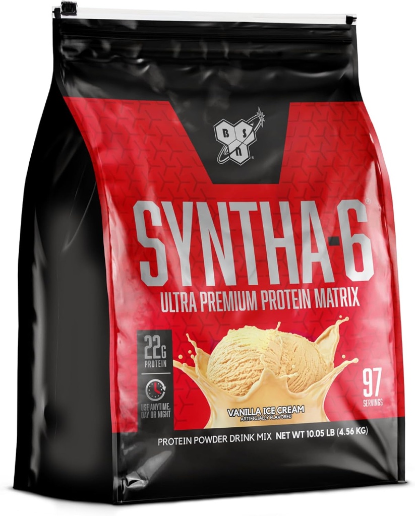 BSN SYNTHA-6 Whey Protein Powder, Vanilla Protein Powder with Micellar Casein, Milk Protein Isolate Powder, Vanilla Ice Cream, 97 Servings (Package May Vary)