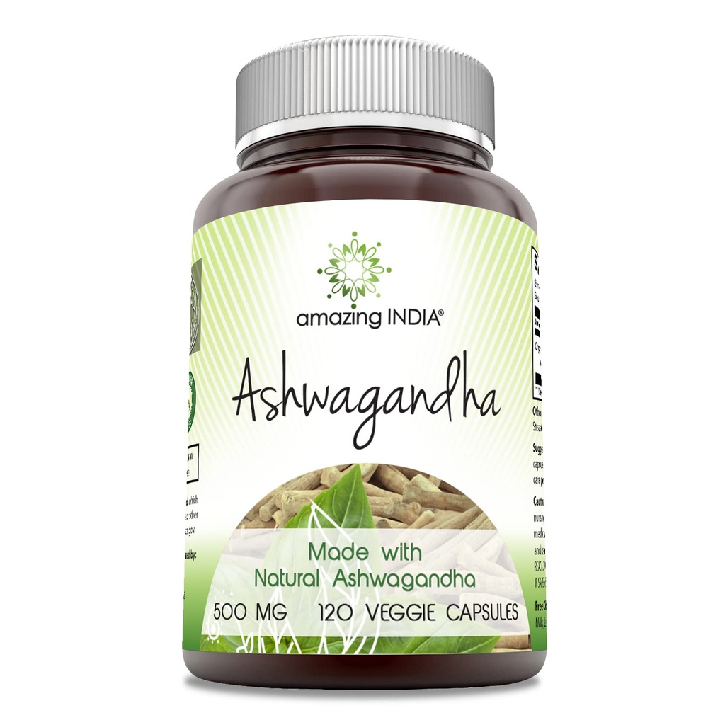 アメイジング・インディア・アシュワガンダ・サプリメント | 500 Mg / サービング | 120 Veggie Capsule | Non-GMO | Gluten Free | アメリカ製 | ベジタリアンに最適