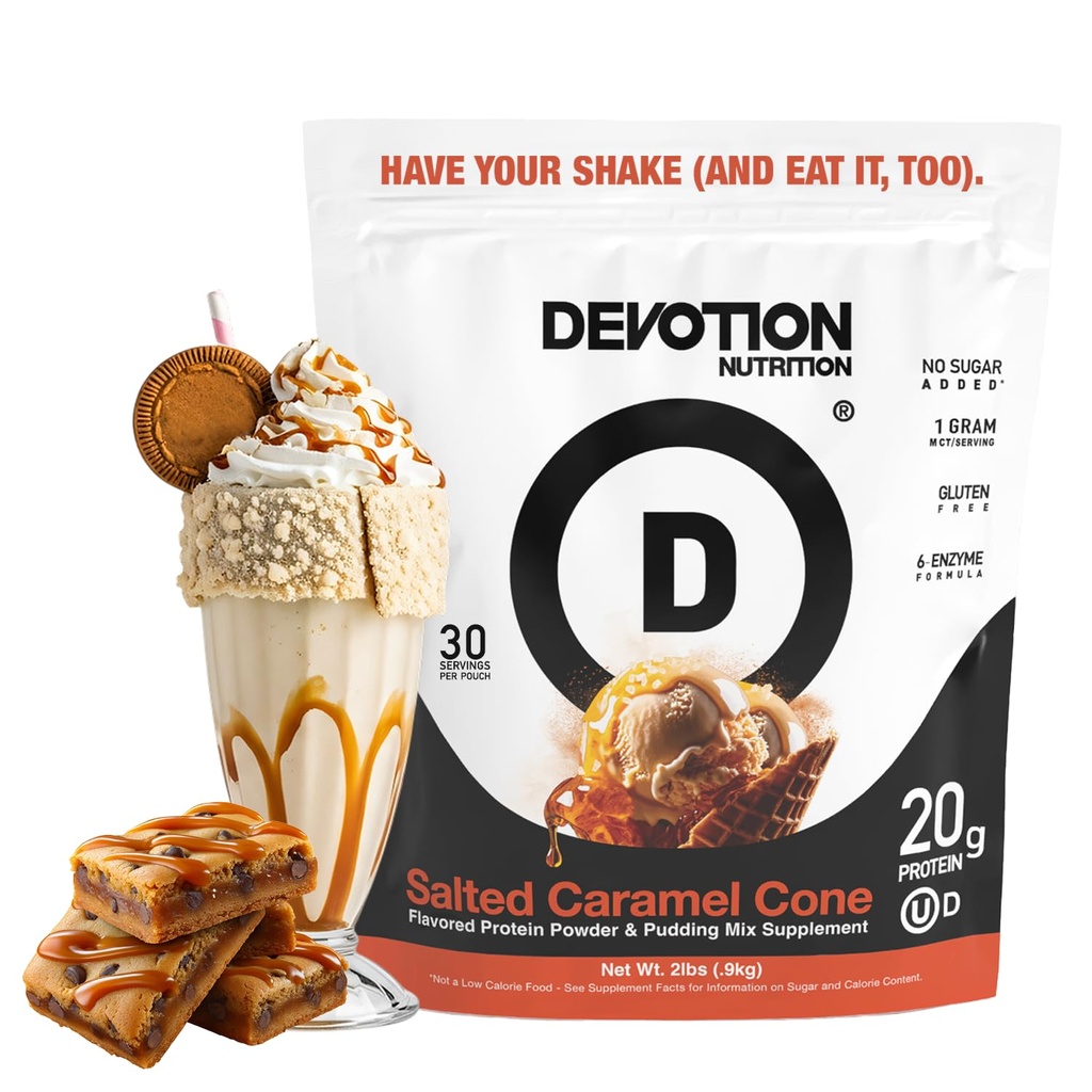 Devotion栄養プロテインパウダーブレンド | グルテンフリー、ケトフレンドリー、砂糖なし | 1g MCT | 20g Whey & Micellar Protein | 2lb Tub(サルテッドキャラメルコーン)