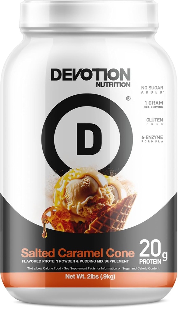 Devotion栄養プロテインパウダーブレンド | グルテンフリー、ケトフレンドリー、砂糖なし | 1g MCT | 20g Whey & Micellar Protein | 2lb Tub(サルテッドキャラメルコーン)