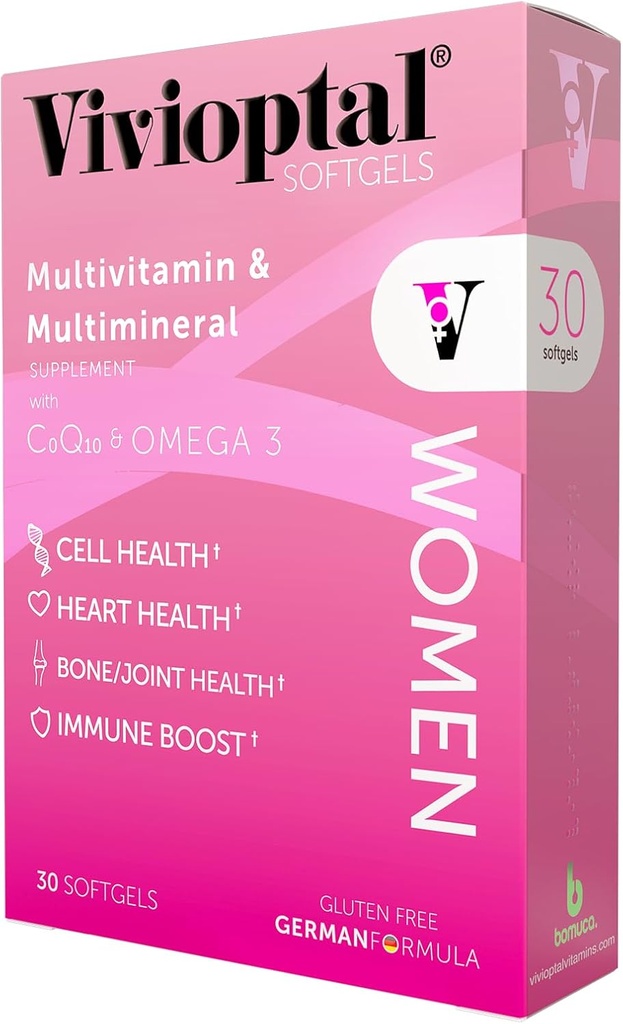 Vivioptal Women, 30カプセル, CoQ10 & Omega-3, Multivitamin & Multimineral, Gluten Free, ドイツ式