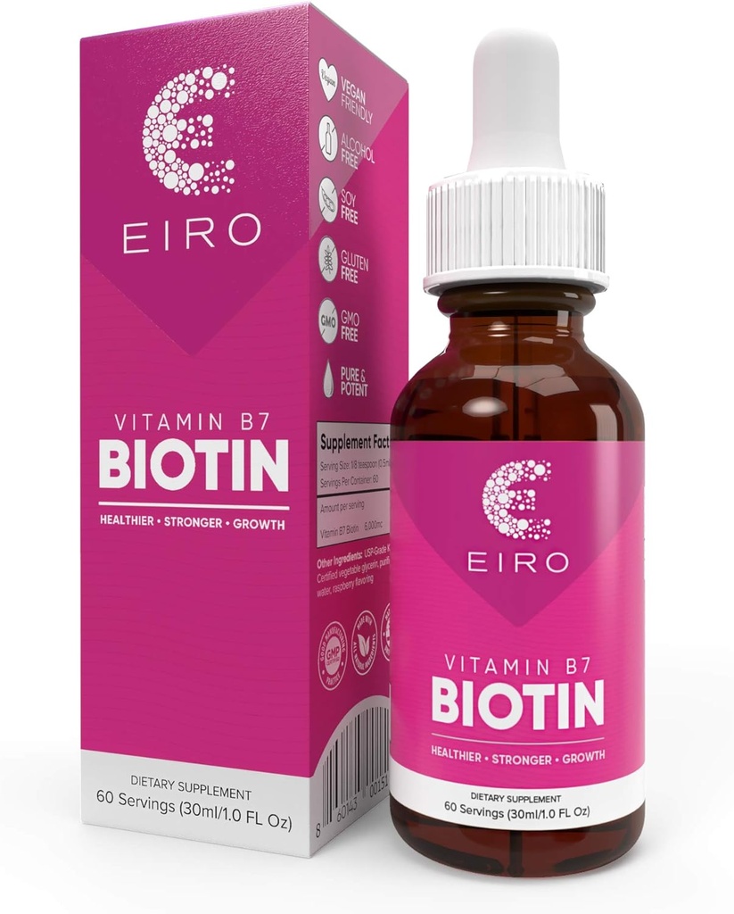 EIROビオチン液滴 | 6000mcg / サービング | より強く、より速く - 髪と爪 | 優れた吸収