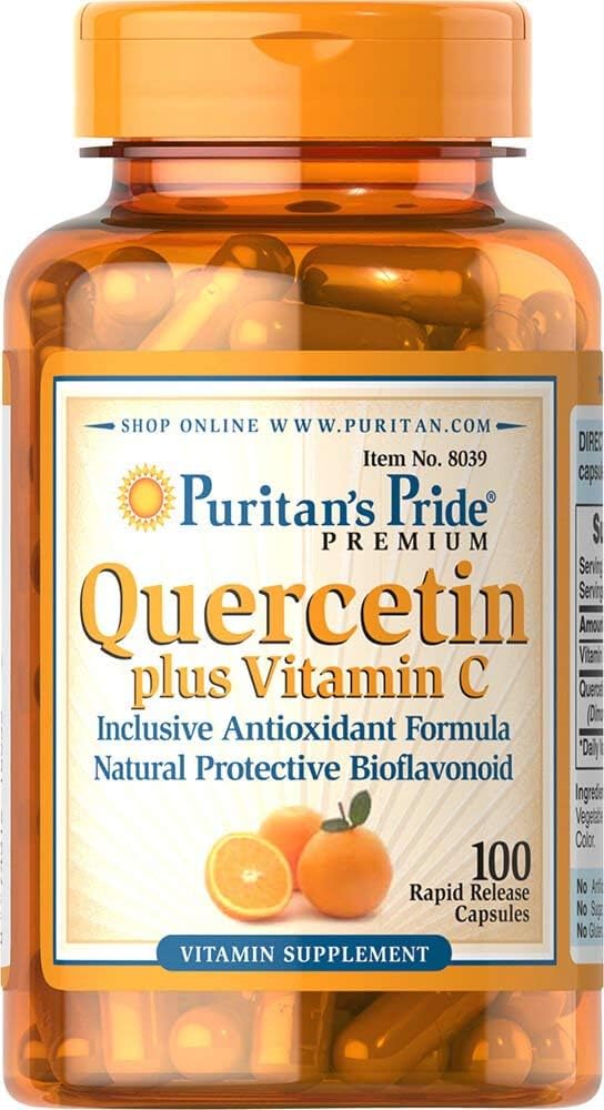 Puritan's Pride Premium Quercetin Dihydrate Plus ビタミンC 1400mg、健康的な免疫システム、心臓、および全体的な健康サポートのためのサプリメント、100急速なリリースカプセル