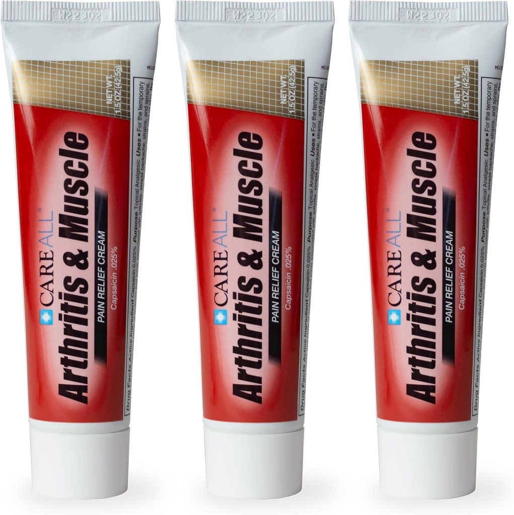 ケアすべてのカプサイシン関節炎、筋肉、および関節クリーム1.5オンス。 (3パック)、腰痛、捻挫、緊張、関節炎からの痛みや痛みの軽減。 フレグランスフリー