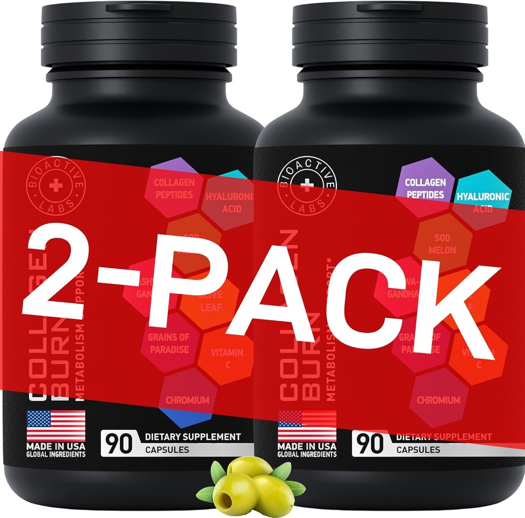 Thermogenic Multi Collagen Burn Capsules - Hydrolyzed Collagen Peptides Plus Hyaluronic Acid - Advanced Type I, II, III, V, X - 2-Pack, 180 Collagenic Burn Caps