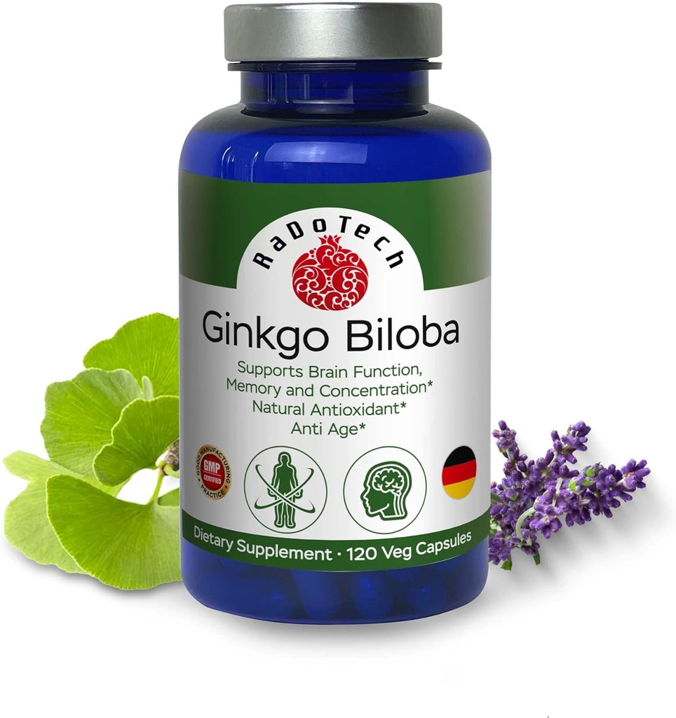 Ginkgo Biloba, メモリ, フォーカス & 脳機能サポート, 酸化防止リッチ, プラントベース, GMP, ハーブ向知性ベジタリアンカプセル, 120 カウント (パッケージ 1)