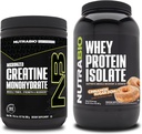 NutraBioクレアチンモノハイドレート、非風味、300gとウィープロテインアイソレート、シナモンシュガードーナ、サプリメントバンドル - 筋肉エネルギー、リーンマッスル成長、回復、および強度