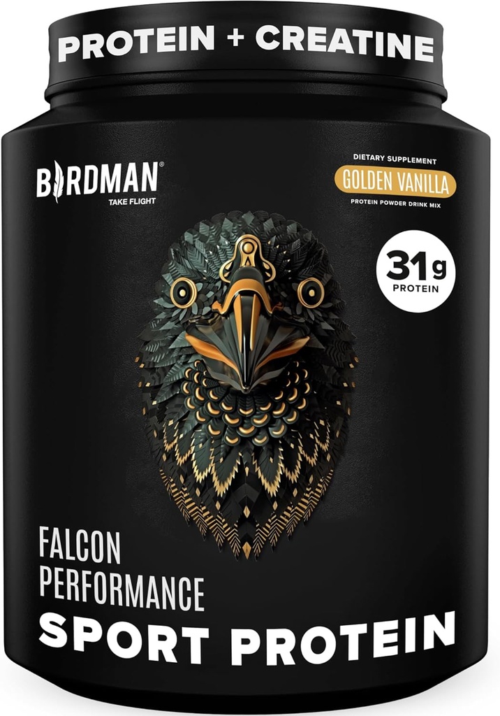 BIRDMAN Falcon Performance Vegan Protein Powder, 31g Protein, 5g Creatine, 5g BCAA, Probiotics, Electrolytes, Pre Workout, Low Carb, Sugar Free & Dairy Free, Plant Based Vanilla Protein -19 Servings