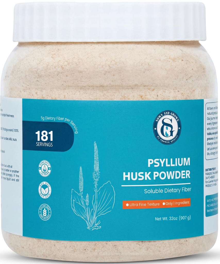 サイリウムハスクパウダー - 2lb、32oz | 簡単な混合食物繊維 | あなたの消化器系を清潔に | 微粉砕粉 | ケトベーキングに最適 | GMO