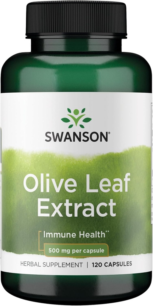 Swanson Olive Leaf Extractカプセル20% Oleuropein - 免疫サポートを提供し、心臓血管系の健康を促進し、健康な血圧をサポート - (120カプセル、各500mg)
