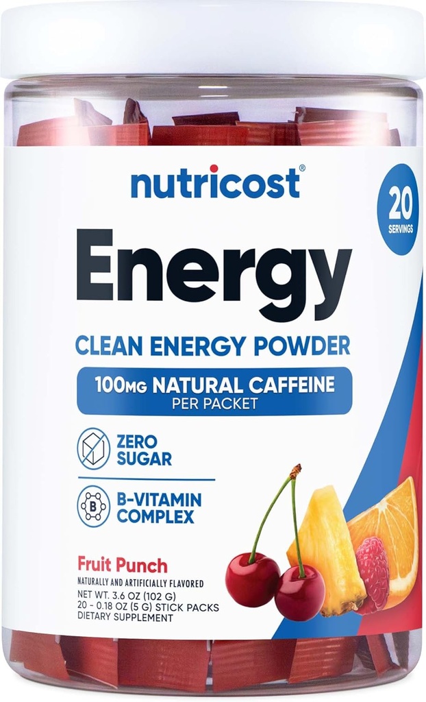 Nutricostエネルギーコンプレックススティックパック(20サービング)フルーツパンチ風味 - グルテンフリー+非GMO