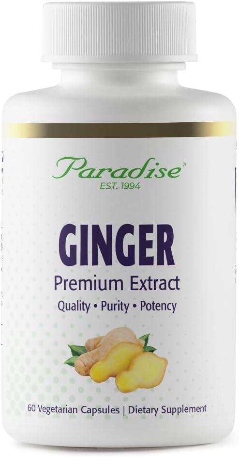 Paradise Herbs Premium Ginger Extract for Digestive Health, Super Potent, Ultra Pure, Vegan, Non-GMO, Gluten Free, 60 Vegetarian Capsules