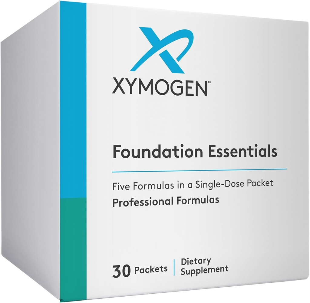 XYMOGEN Foundation Essentials - 5-Product Packets with ProbioMax Probiotic, ActivNutrients Multivitamin Without Iron, Omega MonoPure 650 Fish Oil, OptiMag Magnesium + Vitamin D3 2000 (30 Packets)