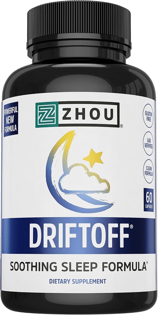Zhou Driftoff - 自然は睡眠補助金、Valeian Root & Melatonin for Sleep for Men & Women、Gaba & Chamomileと大人のためのカルム睡眠補助金をリラックス - 60 Veggie Capsule