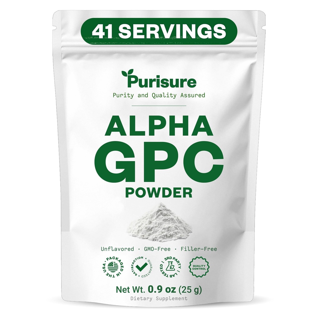 Purisure アルファ GPC の粉、25 g の頭脳および焦点のための純粋なアルファ GPC コリンの補足、記憶性能及び集中のための CDP コリンの補足、無注入口、非 GMO の提供 42 のサービング