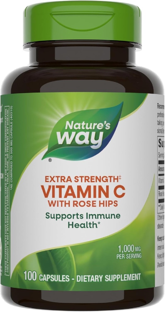 Nature's Way Extra Strength(1) Vitamin C with Rose HIPS、免疫健康をサポート*、コラーゲン生産*、高効力ビタミンC、100カプセル(5月パッケージ)
