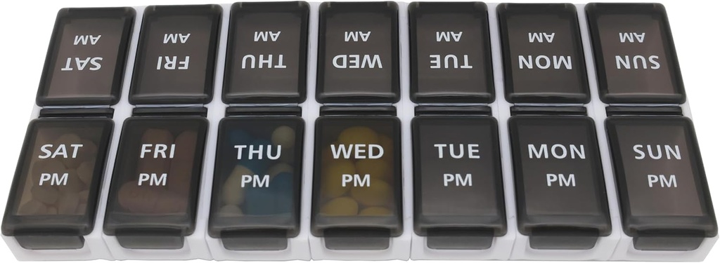 7日ウィークリーピルAM PMオーガナイザー、SysTechのPills/Vitamin/Supplements/Medicationのための大きい丸薬箱(分離可能、小さい黒)