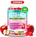アップルサイダー酢のガミー、高速リッピングKeto ACVガミー、マックス強度2000mg、緑茶、B6&B12、プロバイオティクス、メタボリズム、消化、デトックス&クレンジング、60カウントのACV