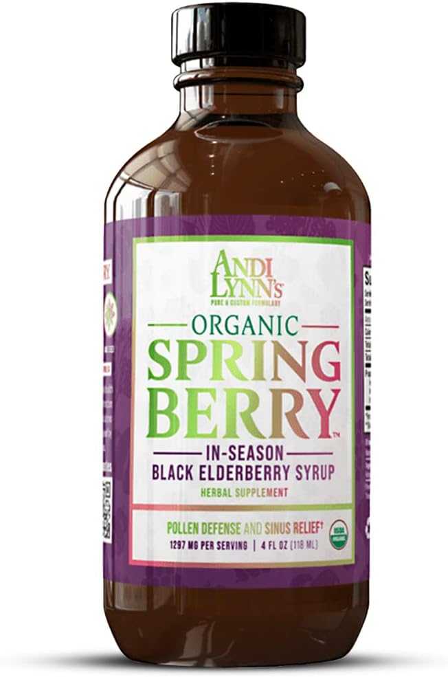 Andi LynnのSpringBerry、有機黒のエルダーベリーシロップ、花粉の防衛と季節的なアレルギー、子供のためのハーブ免疫サポートサプリメント、大人4オンス