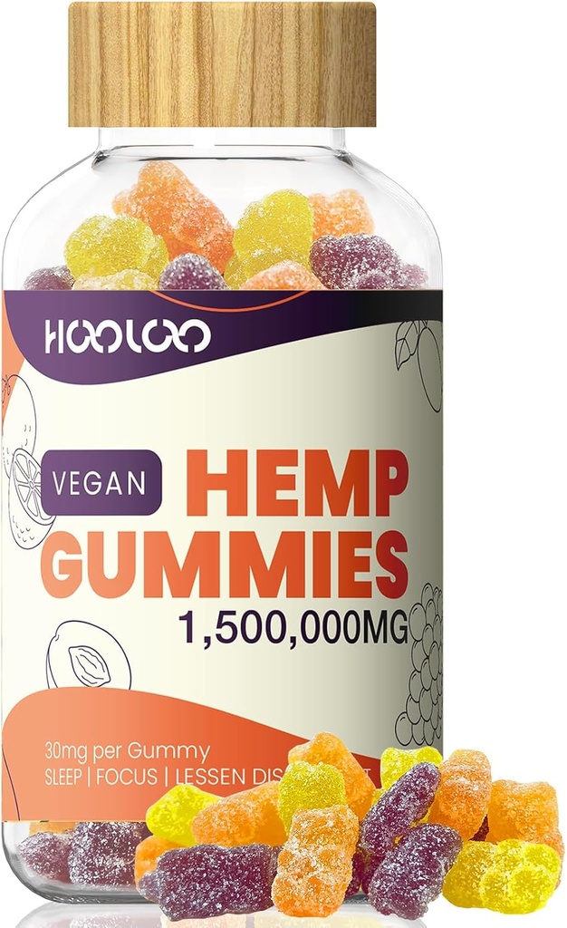 HOOLOOヘンプグミー, ビーガン, 2 パック (Vegan-1,500,000mg, ジューシーオレンジ,グレープ,ピーチ)