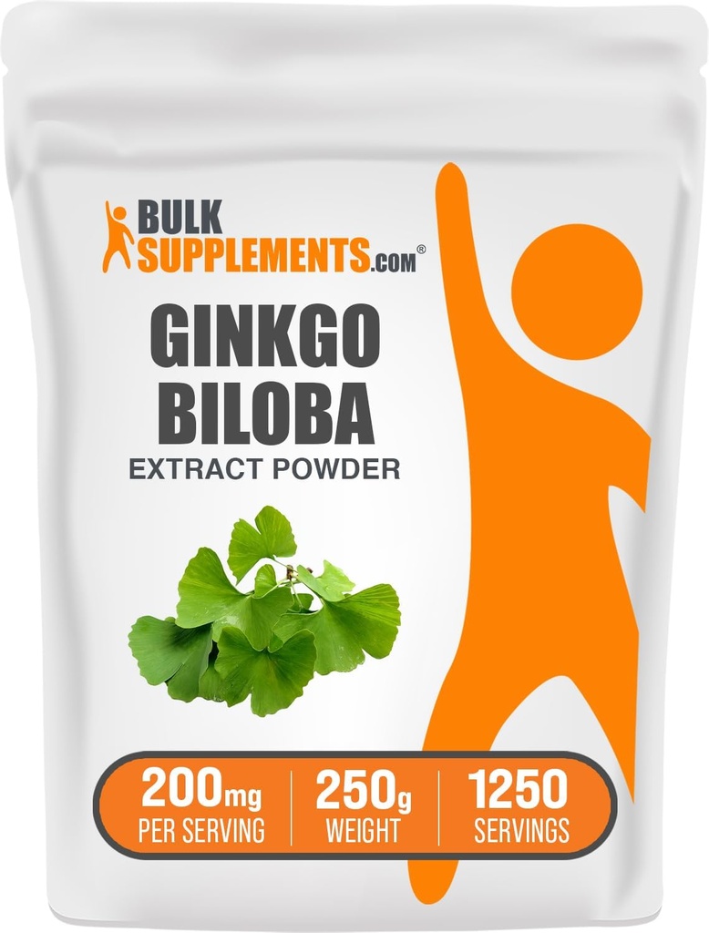 BulkSupplements.com Ginkgo Biloba Extract Powder - Ginkgo Bilobaリーフ、Antioxidant Source、Herbal Supplement - Gluten Free、サービングあたり200mg、250g(8.8オンス)(パッケージ1)