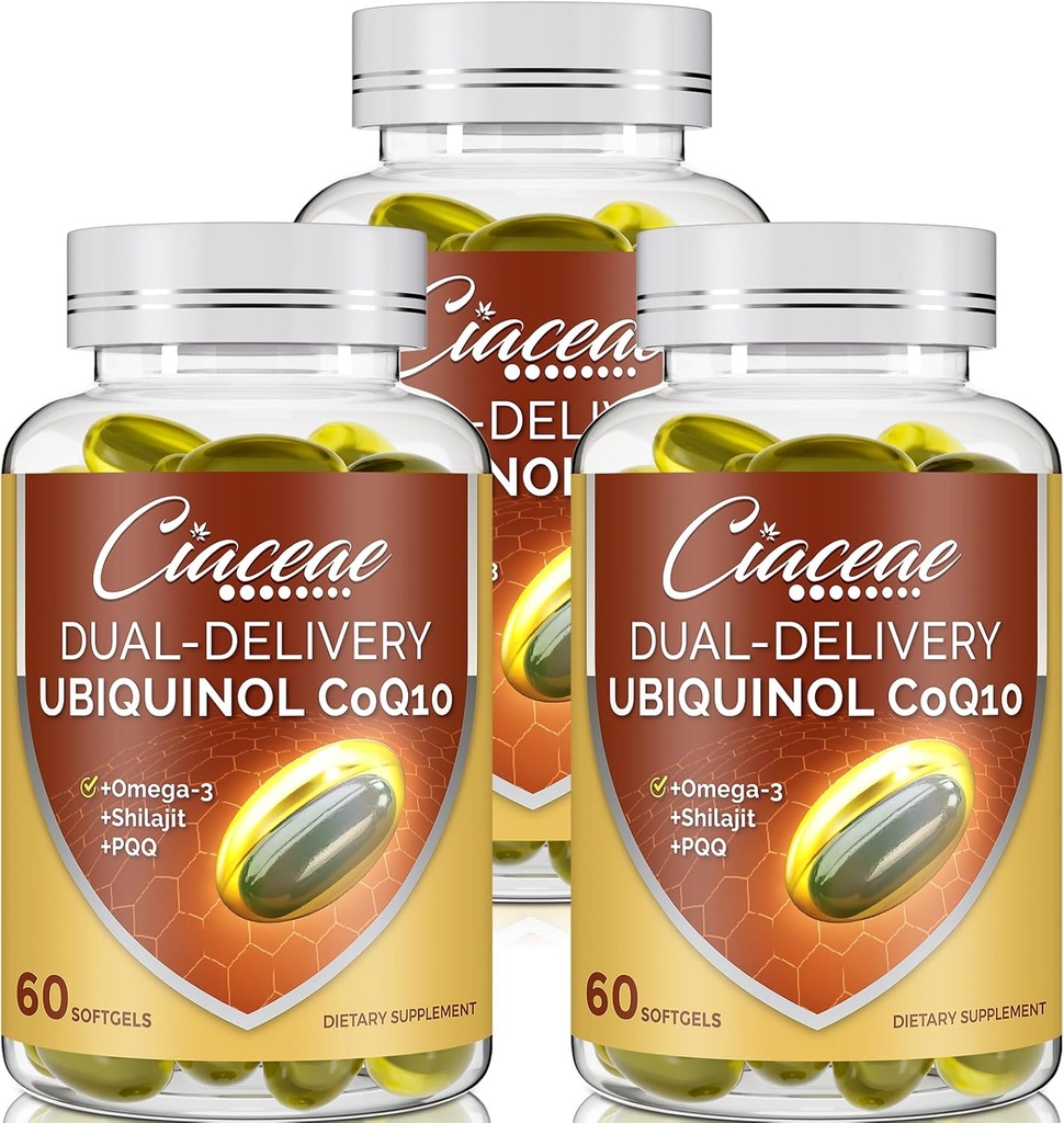 Ubiquinol CoQ10 600 MG Softgels with Omega-3 & Shilajit & PQQ, アドバンスト・デュアル・デリバリー・コエンザイムQ10, 活性CoQ10 Ubiquinolサプリメント 豊饒, 抗酸化, 心臓, 脳 & エネルギー, 180 サービング