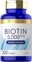 Carlyle Biotin 5000mcg Softgels | 200 カウント | 皮膚と爪のビタミン | 非GMO、グルテンフリーサプリメント