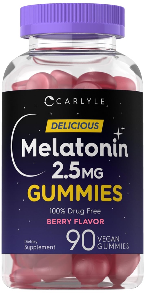 Carlyle Melatonin 2.5 mg グミー | 90 カウント | ベリーフレーバー ガミー サプリメント | 完全菜食主義者の, 非GMO, グルテンフリー