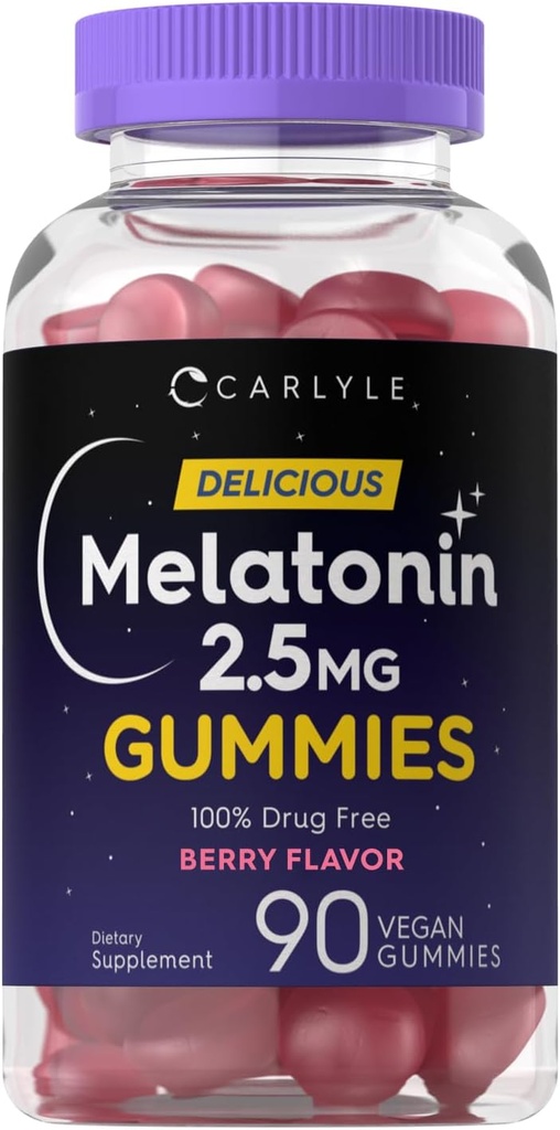 Carlyle Melatonin 2.5 mg グミー | 90 カウント | ベリーフレーバー ガミー サプリメント | 完全菜食主義者の, 非GMO, グルテンフリー
