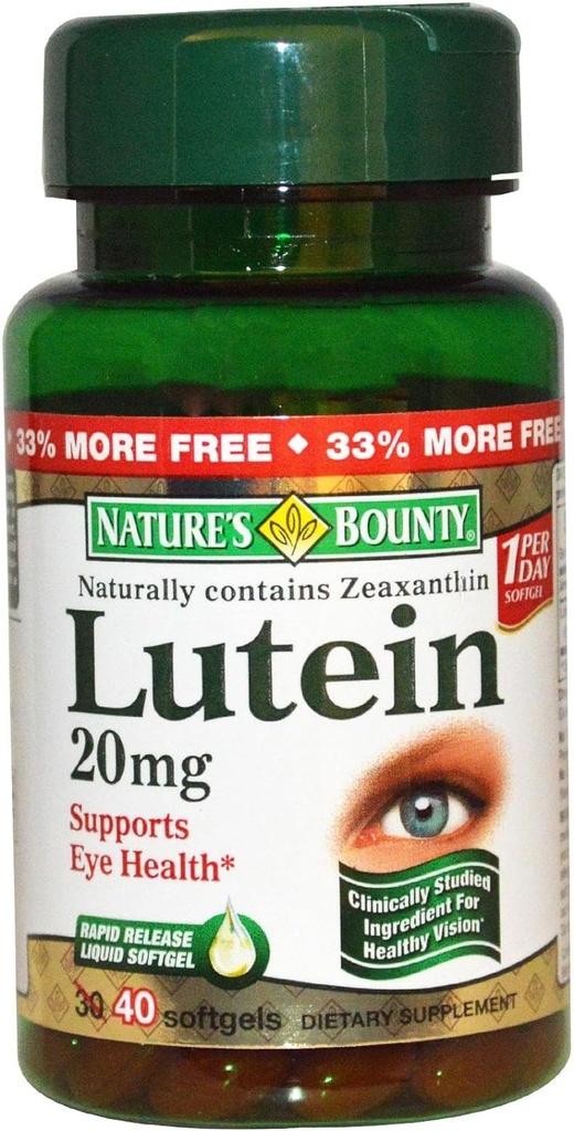 Nature's Bounty Lutein 20mg、40 Softgels(2パック)