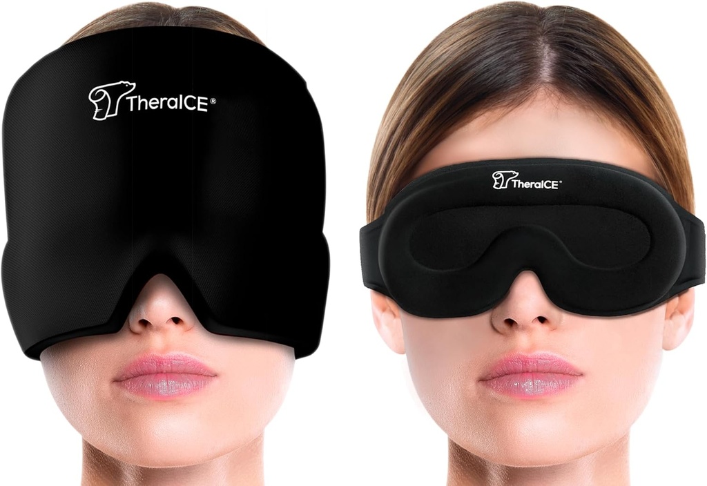 Theraice Migraineの頭痛の救助の帽子、熱及び風邪療法の帽子、片頭痛の救助の帽子、涼しいゲルの頭部の覆い、頭痛の帽子のアイスパックのマスク+Theraiceの冷却のゲルの救助の睡眠マスク