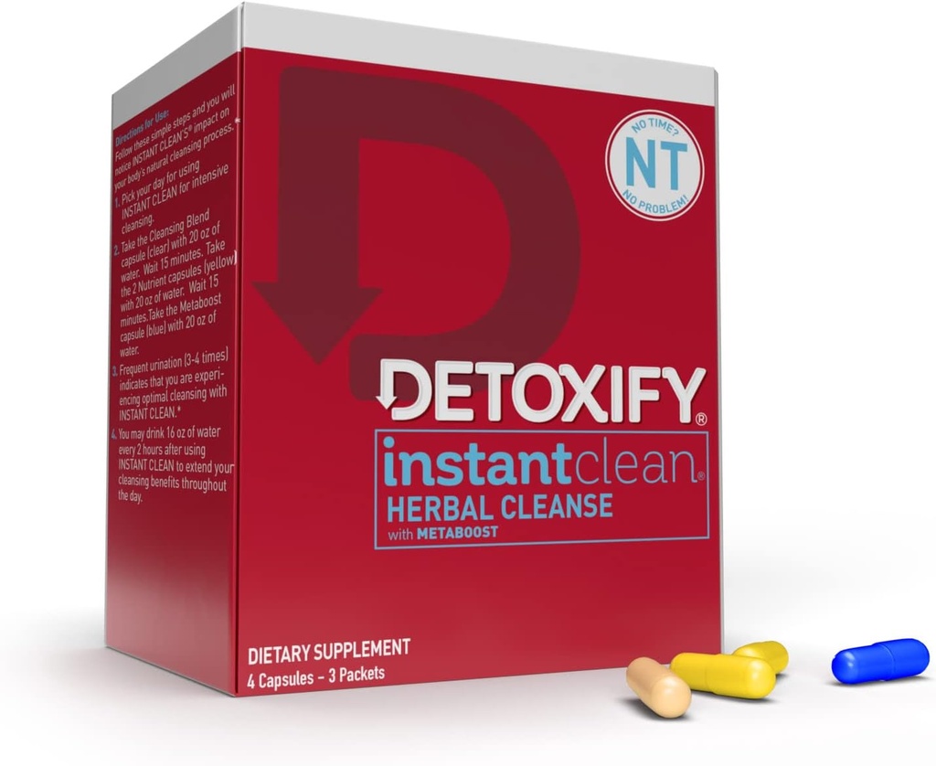 Detoxify - インスタントクリーン - 4カプセル - 専門的に処方されたハーブデトックスカプセル - Metaboost、ミルクアザミエキス、Uva Ursi&Ginsengエキスで強化 - プラスステッカー