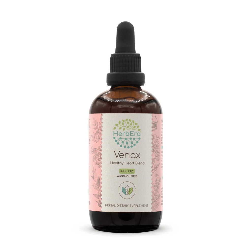 HerbEra Venax B120 アルコールフリー エキスのチンキ、濃縮された液体の低下: Butcher's Broom Root、馬のチェストナットのナット、ローズマリーの葉、Prickly Ash Bark、Bilberryの葉、ブドウの種。 石の根。 4 Oz