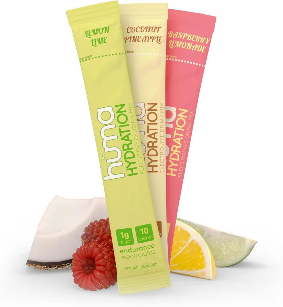 HUMA CHIAのHydrationの飲み物の組合せ、バラエティー豊かな15のパケット、3つの味-低いカロリー、スポーツ及び練習のための高い電解質の粉- 100%の自然、1g砂糖、10 Calvor